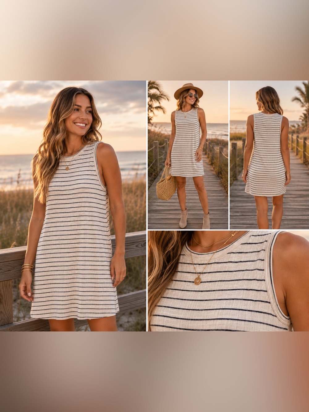 Old Navy Womens Striped Sleeveless Cotton Slub Shift Dress Cream Navy Blue S